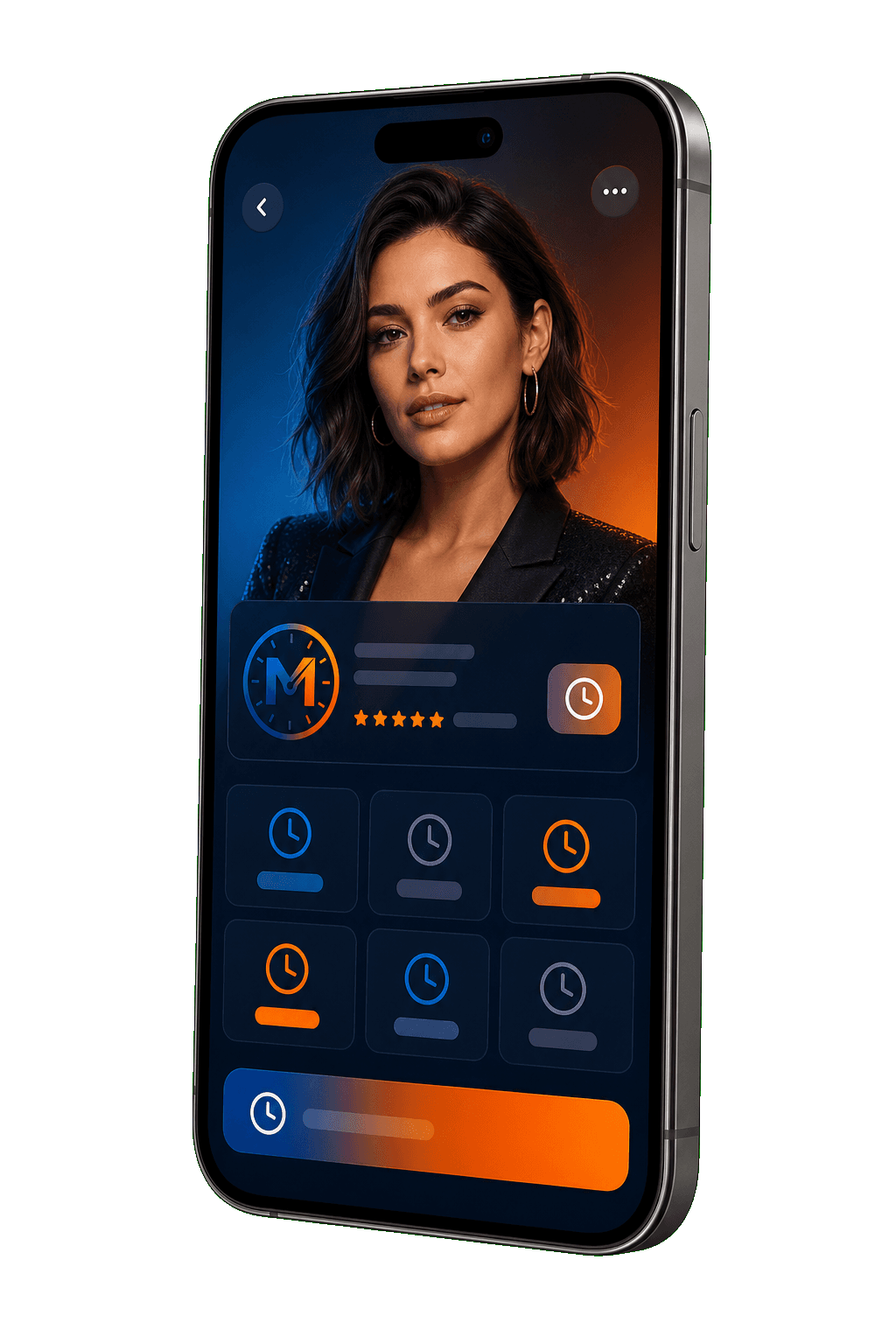 Smartphone showing a celebrity profile and available time slots