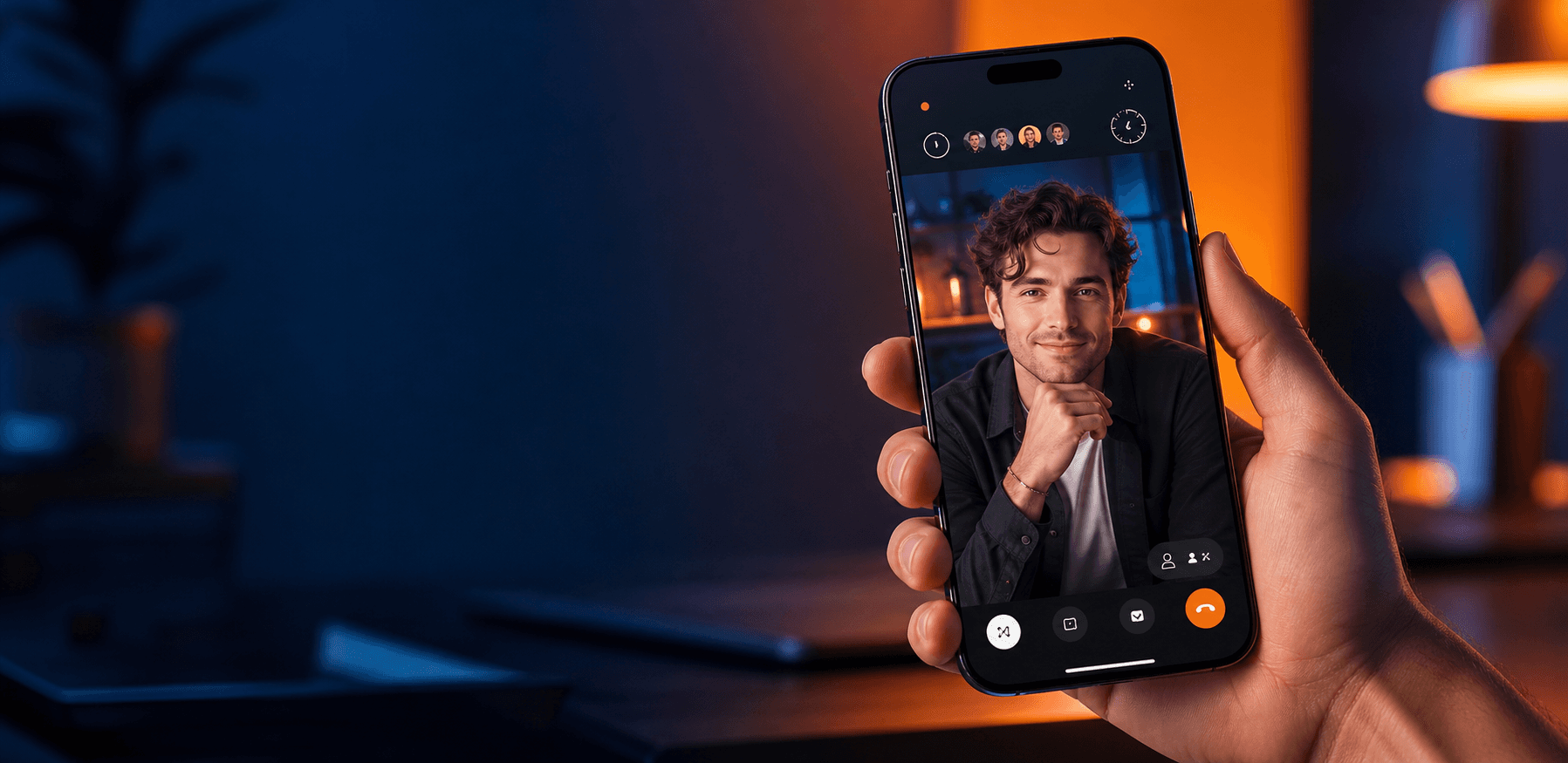 Smartphone held in a hand showing a private celebrity live video session